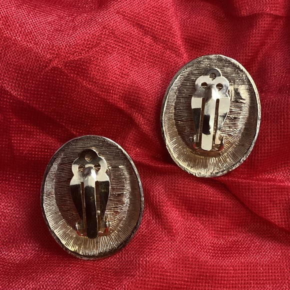 Vintage Donald Stannard Gold Green Stone Statement Earrings - Picture 4 of 5